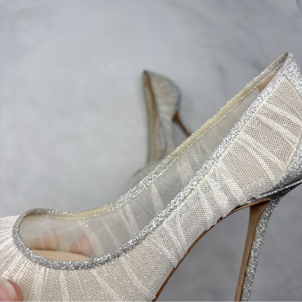 Jimmy Choo Silver and Ivory Glitter Mesh Pointed-Toe Heels - Picture 8 of 16